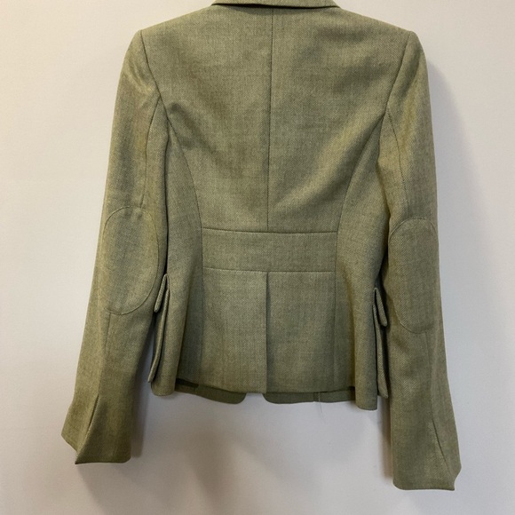 CHARLES NOLAN New York Green Wool Chevron Blazer With Elbow Patches Size 4 - Picture 3 of 9